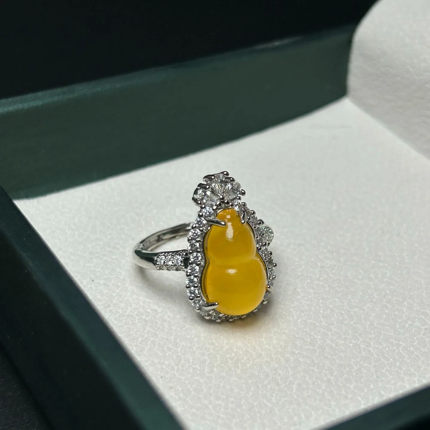 Nature inlay ice yellow Burmese Jade Jadeite adjustable Amulet Rings