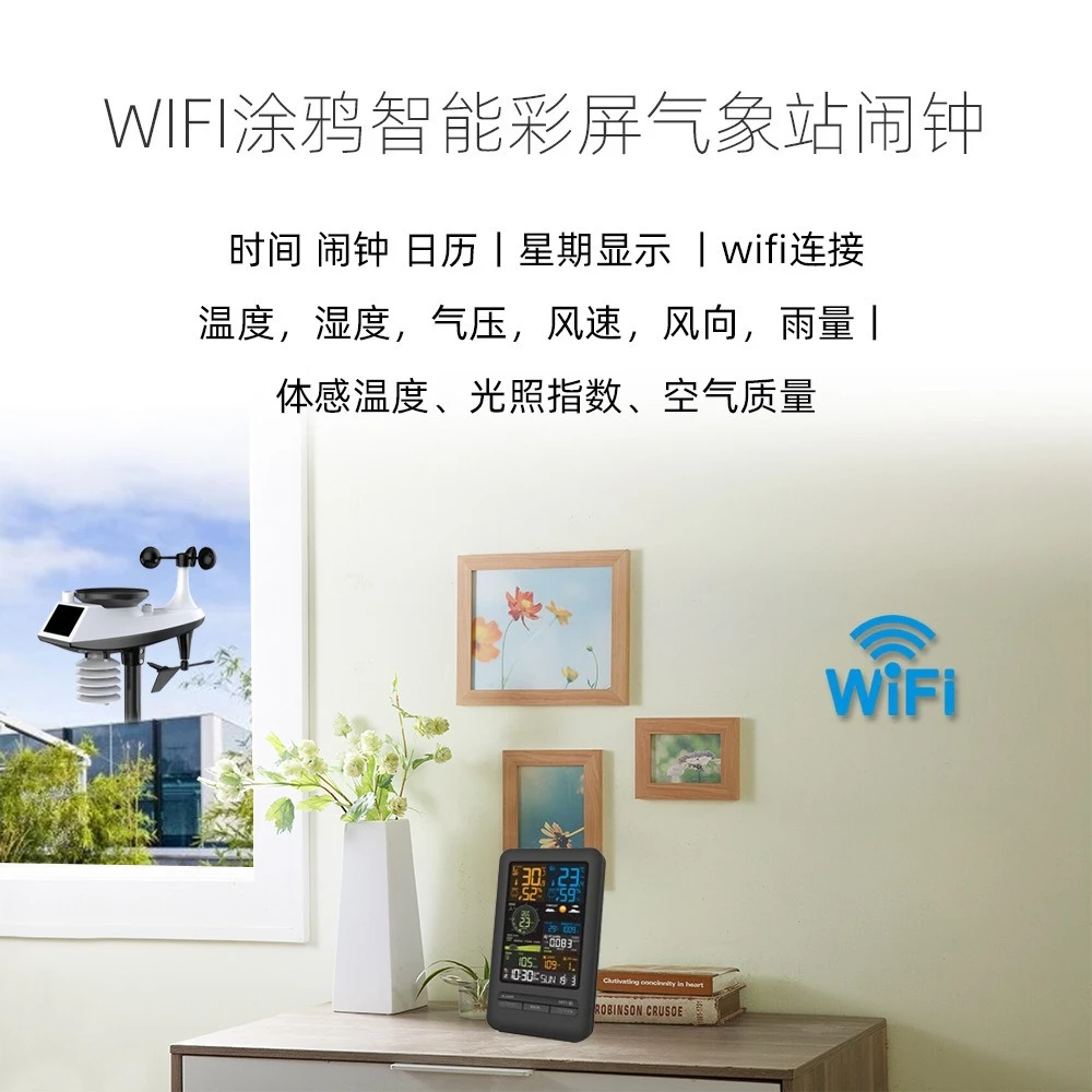 Graffiti WiFi Smart Weather Station Alarm Clock Temperature Hygrometer Wind Speed Anemometer Color Screen Digital Clock