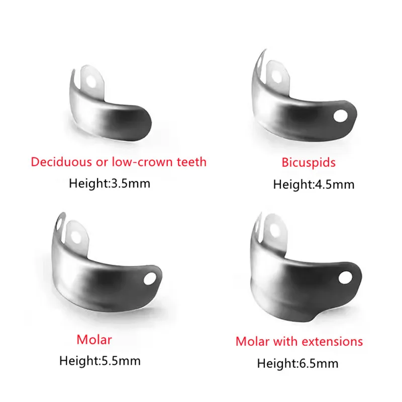 Faixas de matriz dentária seccional, sistema de matriz com contornos, matrizes de metal, braçadeira de níquel, titânio, anel de fixação, ferramentas para dentista