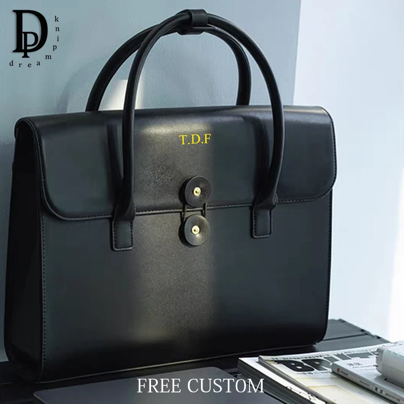 Luxury Fashion Leather Tote Bag Large Capacity Custom Letters Business Office 14 inch Laptop Bag For Woman OL Student Briefcase