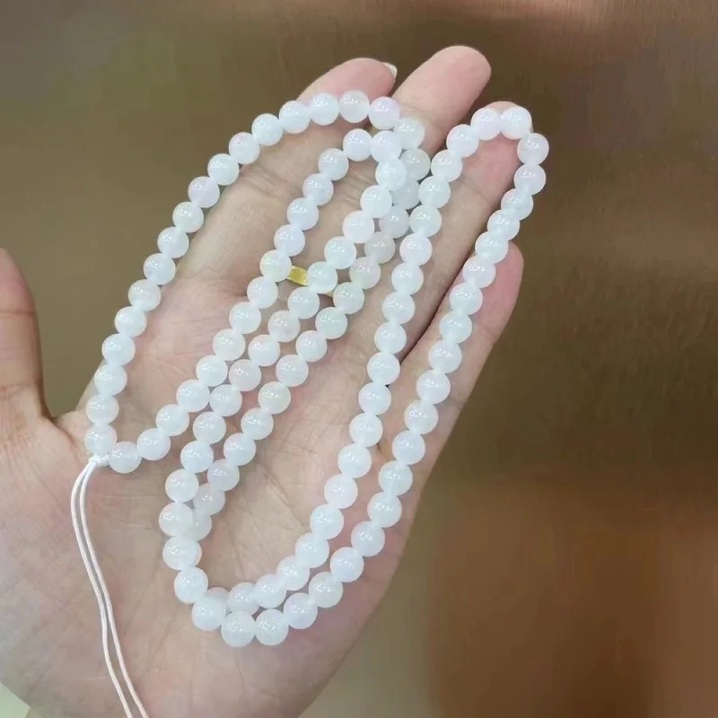 Natural Hetian White Jade 6Mm Long Chain 108 Buddha Beads With Fine Texture