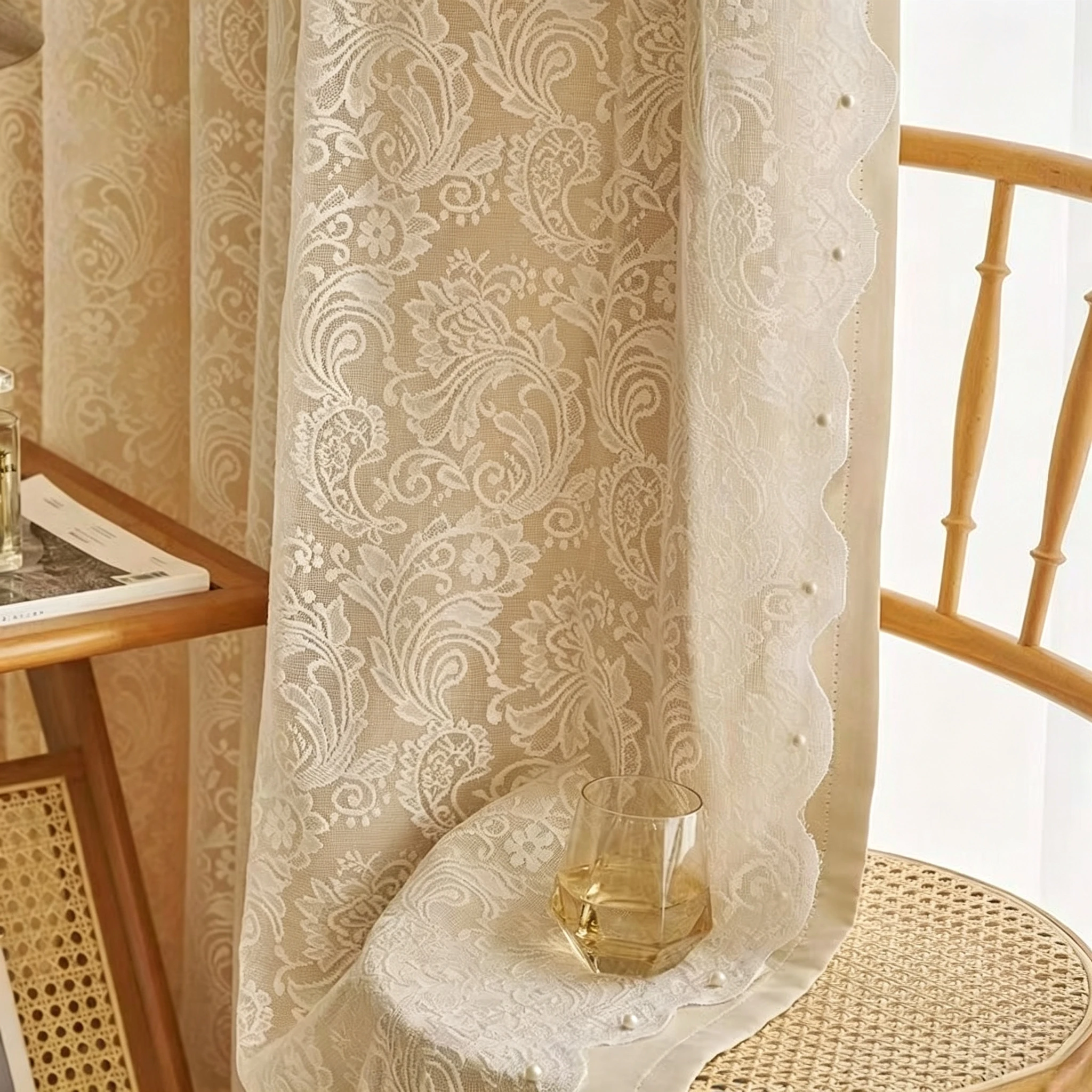 French Cream Sheer Blackout Curtains for Bedroom Living Room Bay Window Double-Layer Large Size Curtain Screen Home Decoration