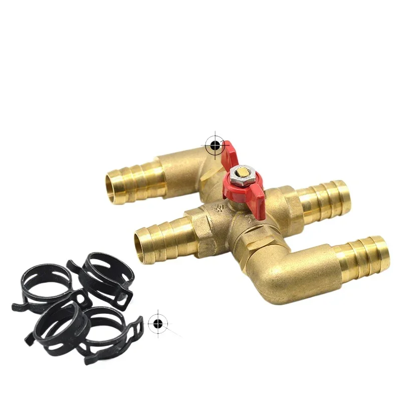 

16 19 23mm Hose Barb / 1/2" BSP M Four-ways Ball Valve Integrated Brass Thickened Vehicle Hot Water Air Conditioner Automotive