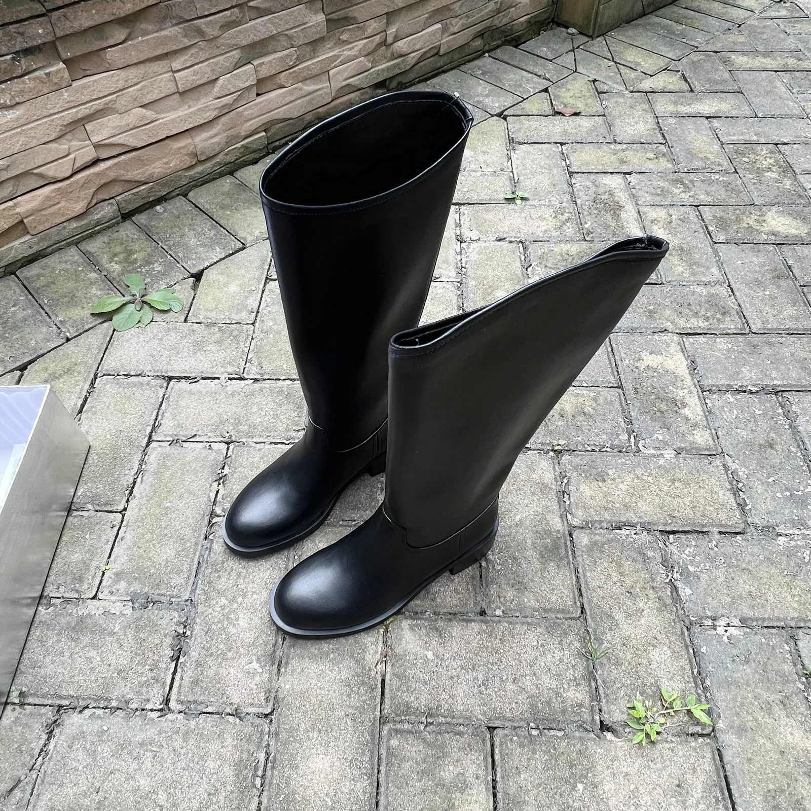 QUTAA 2024 INS Fashion Women Knee High Boots Cow Leather Winter Motorcycle Boots Warm Autumn High Heels Woman Lady Shoes 34-42