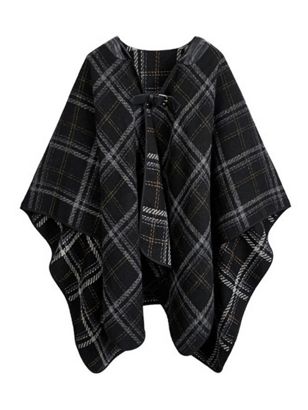 

Осенне-зимнее шерстяное пальто в клетку для женщин, асимметричное, с капюшоном, в стиле британского кэжуал, длина от плеча до локтя, V-образный вырез...