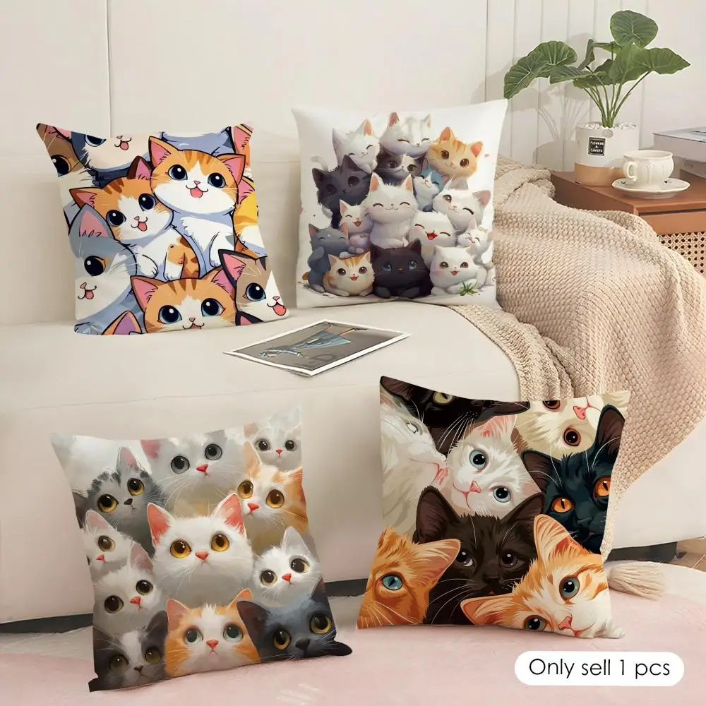 Overlapping cats Cushion Cover Pillowcase Ultra Soft Skin Friendly Fabric Cloud Like Comfort & Concealed Zipper