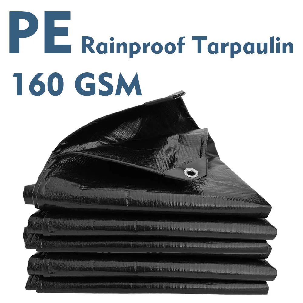 160GSM Black PE Tarpaulin Waterproof Rainproof Cloth Outdoor Garden Gazebo Canopy Awnings Car Truck Cover Anti-UV Sun Shade Net