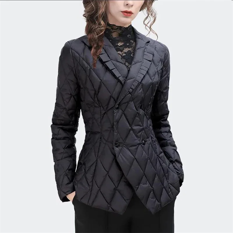 New Light Thin Winter Clothes Cotton-padded Jacket Ladies High-end Fashion Slim Short Ruffled Suit Parkas Coat Female Overcoat