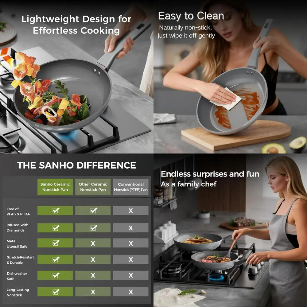 

Gray 8 & 10 Non-Toxic Non-Stick Cookware Set, PFAS/PFOA Free, Induction Compatible, Dishwasher Safe