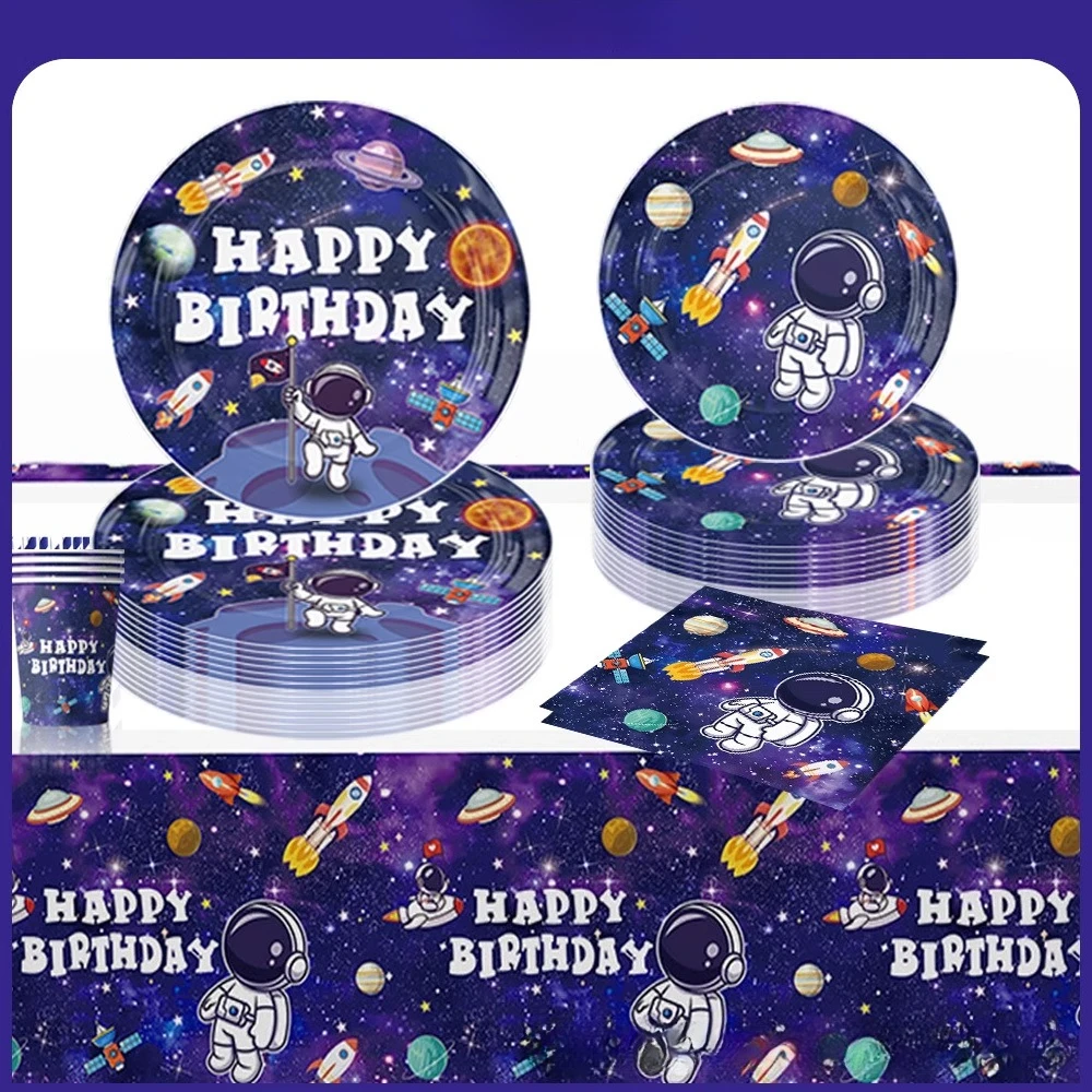 

‌Space Theme Party Supplies Astronaut Birthday Decorations Disposable Tableware Set Cake Decor Novelty Hot Sale Thickened Paper