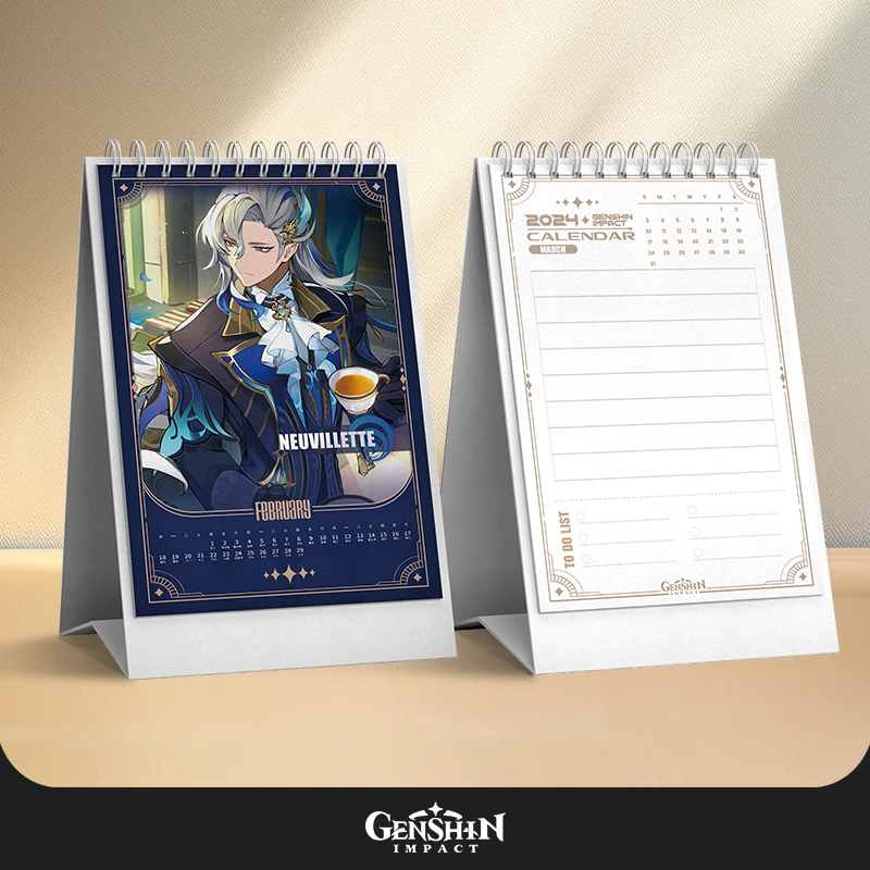 Anime Genshin Impact Furina Xiao Lyney Nahida Ganyu Dragon Year desk calendar Cosplay  Calendar desktop ornament