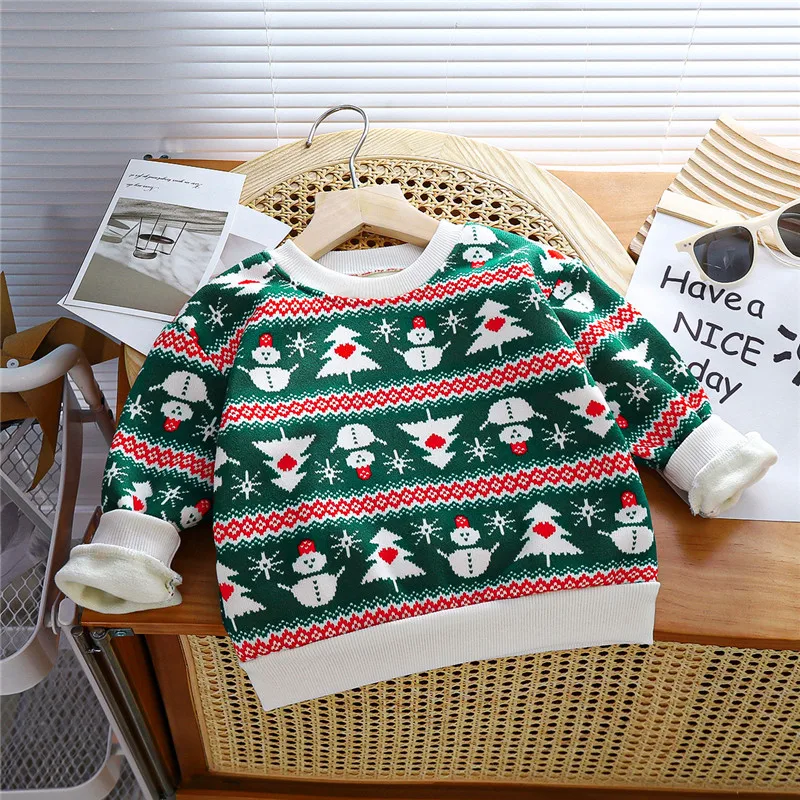 2024 New Autumn Winter Baby Boy Girl Knitted Sweater Warm Cartoon Children\'s Sweater Fashion Long Sleeves Baby Christmas Clothes