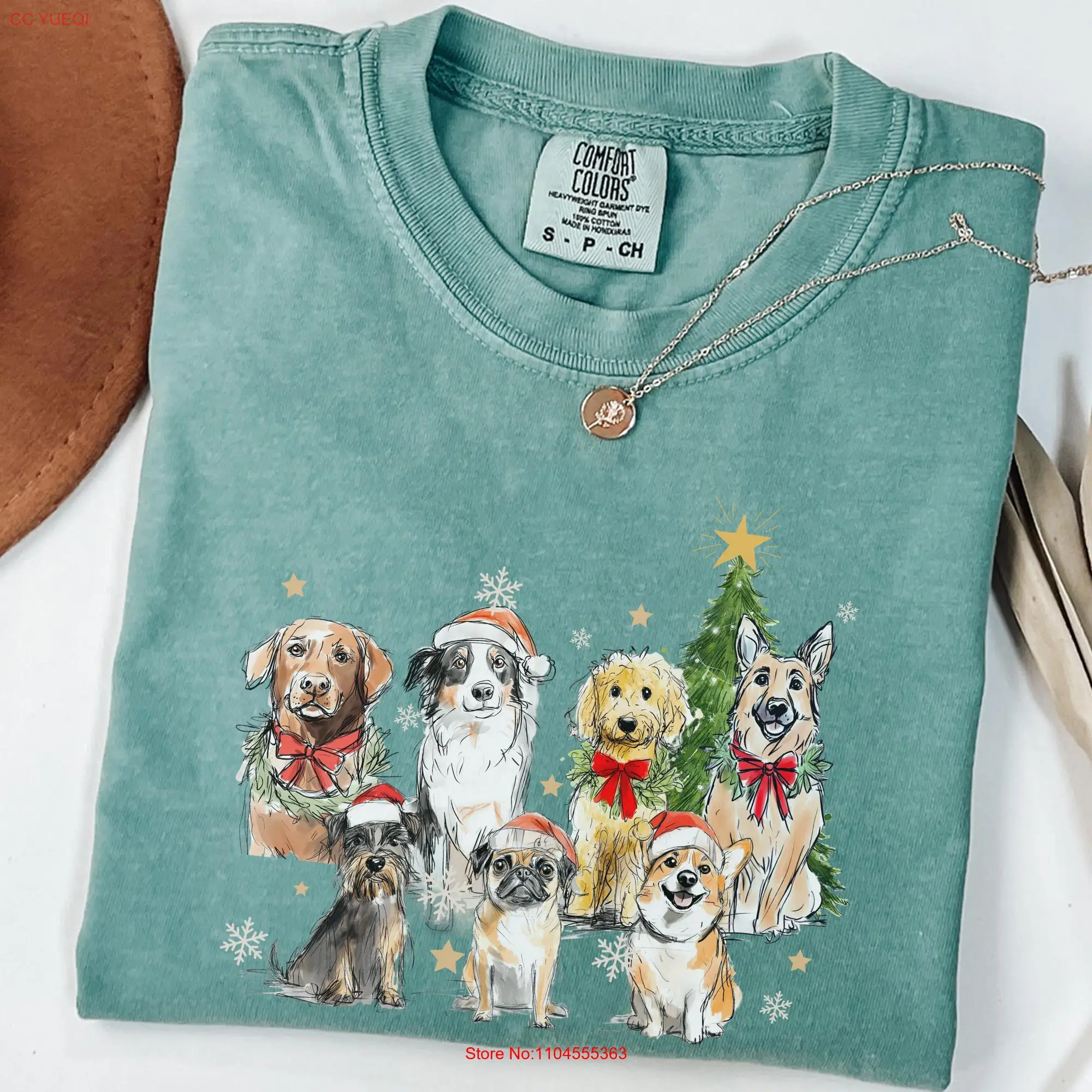 Camiseta de colores cómodos para perros de Navidad, amante de los perros, fiesta navideña, lindo garabatos, mamá, Feliz Woofmas, mangas largas o cortas