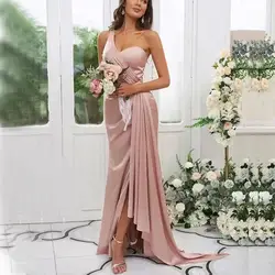 Custom Made 2023 One Shoulder Bridesmaid Dresses Long Mermaid Evening Dresses Satin Slit Wedding Guest Dresses for Women