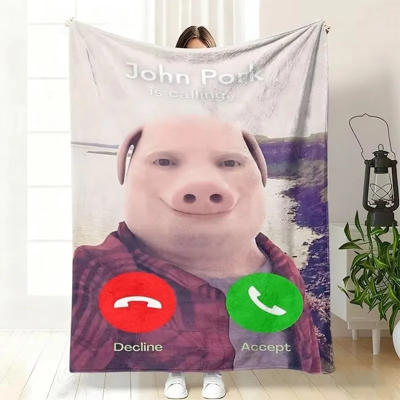 John Pork Flannel Blanket for Bedroom Dormitory Nap Sofa Throw Blanket Air Conditioner Camping Travel Blanket Home Decor