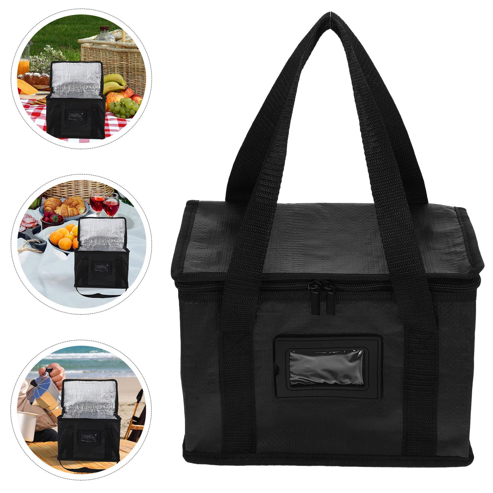 

Insulated Lunch Large Capacity Portable Cooler Grocery Bag Reusable Travel Food Black Insulated Cooler Bag Storage Shopping
