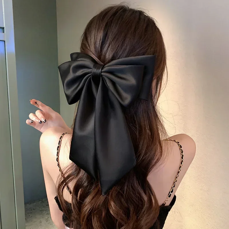 

New Elegant Solid Color Luxury Satin Big Bow Soft Barrettes Women Girls Party Wedding Hair Clips