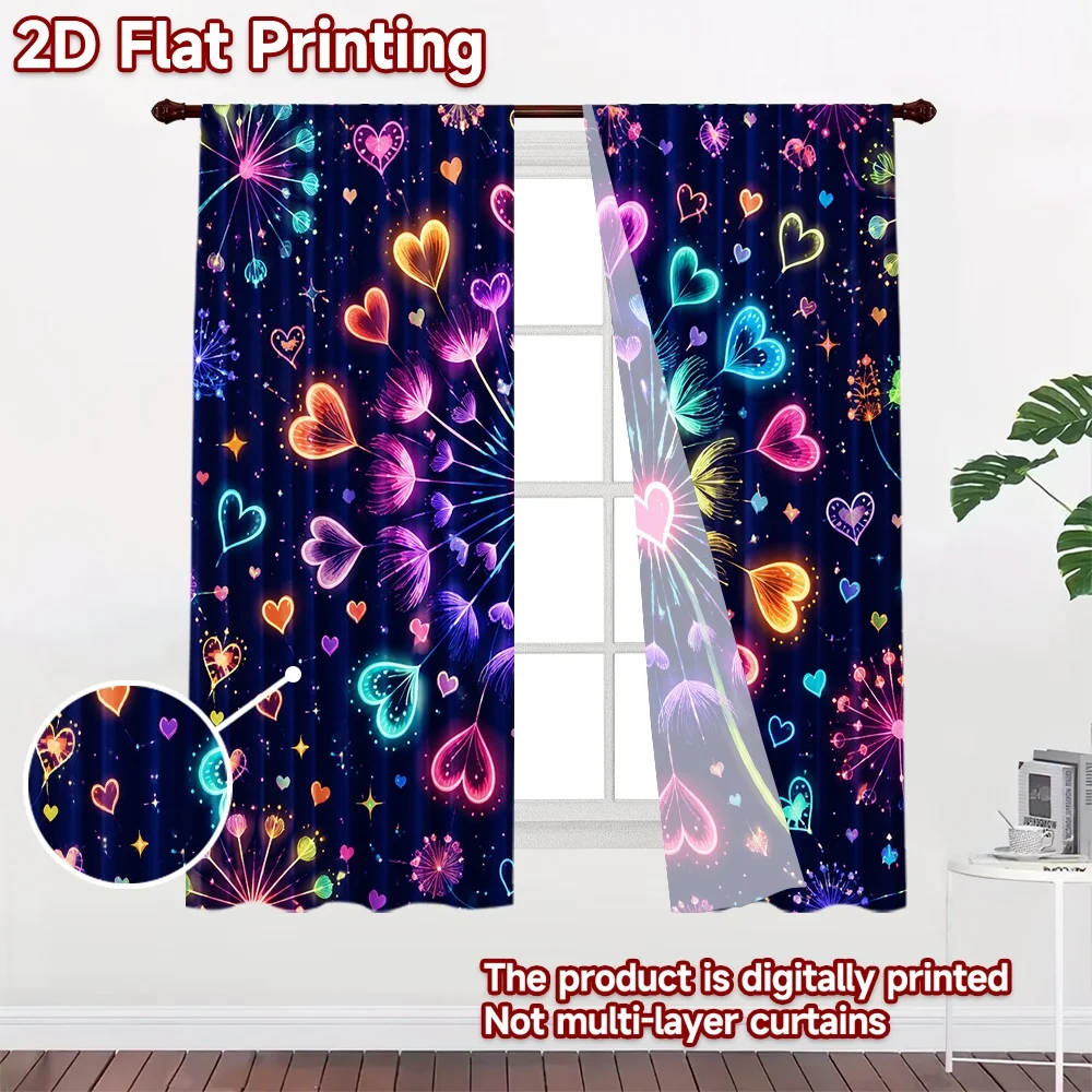 2D flat 2pcs Curtain Country Style Curtains Valentine's Day He Dandelion Digitally printed polyester Family Party Decoration Use