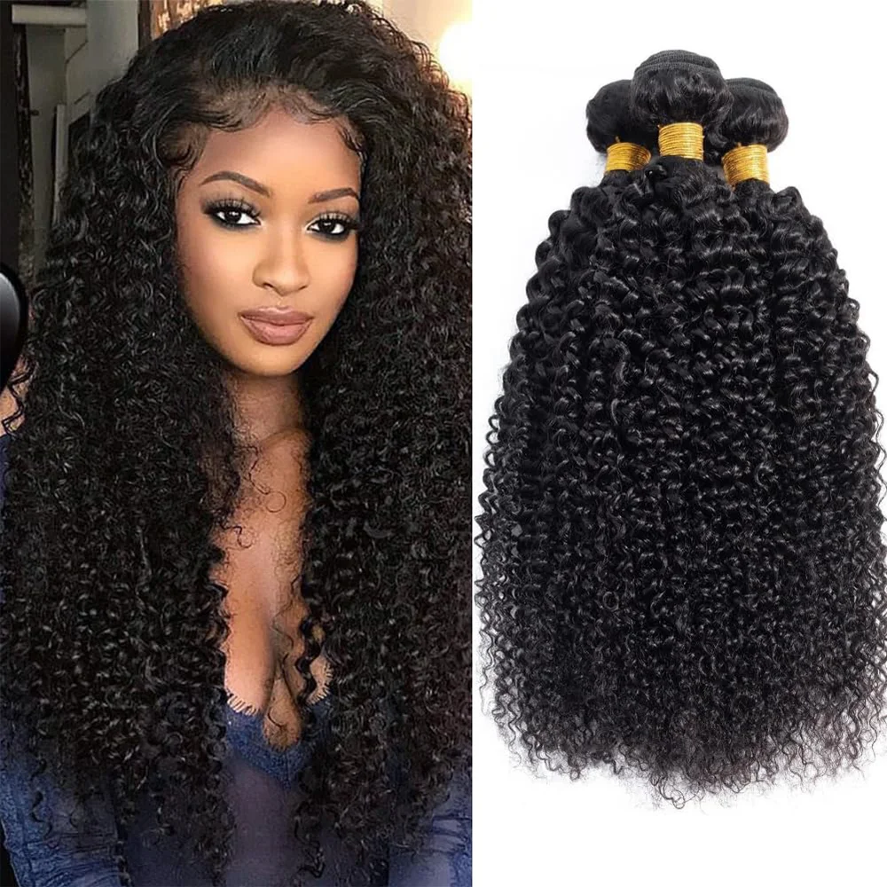 

Kinky Curly Human Hair Bundles Brazilian Virgin Hair Extensions For Women 8-32 Inch 1/3/4 Pcs Natural Colo Hair Weave Bundles