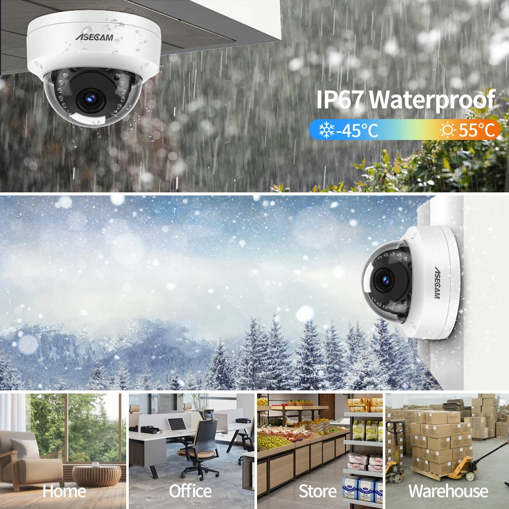 8MP 4K IP Camera POE Outdoor H.265 Onvif Metal Indoor Dome CCTV Night Vision 4MP Video Surveillance Camera