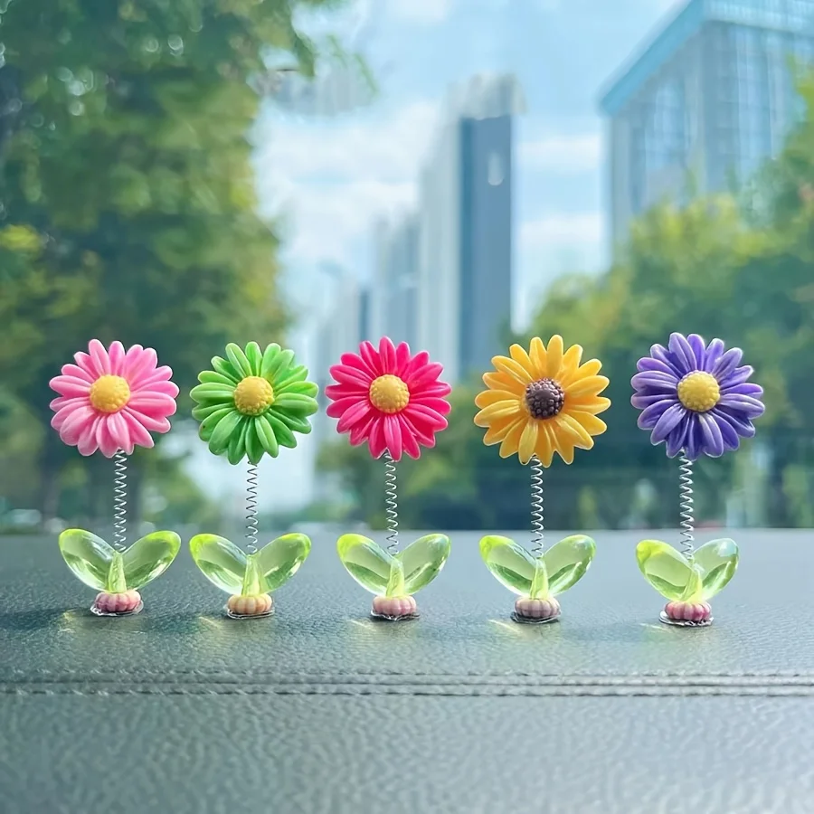 Cute Sunflower Car Ornament | Smart Sensing Bobblehead | Dashboard Stress Relief Decoration | Swinging Car Interior Accessory