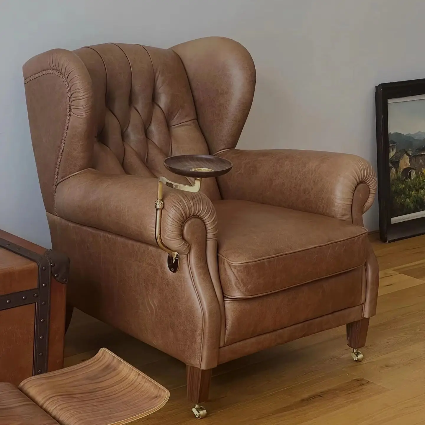 Classic 1919 cigar chair French tiger chair retro old leather godfather chair mid-century style living room sofa chair