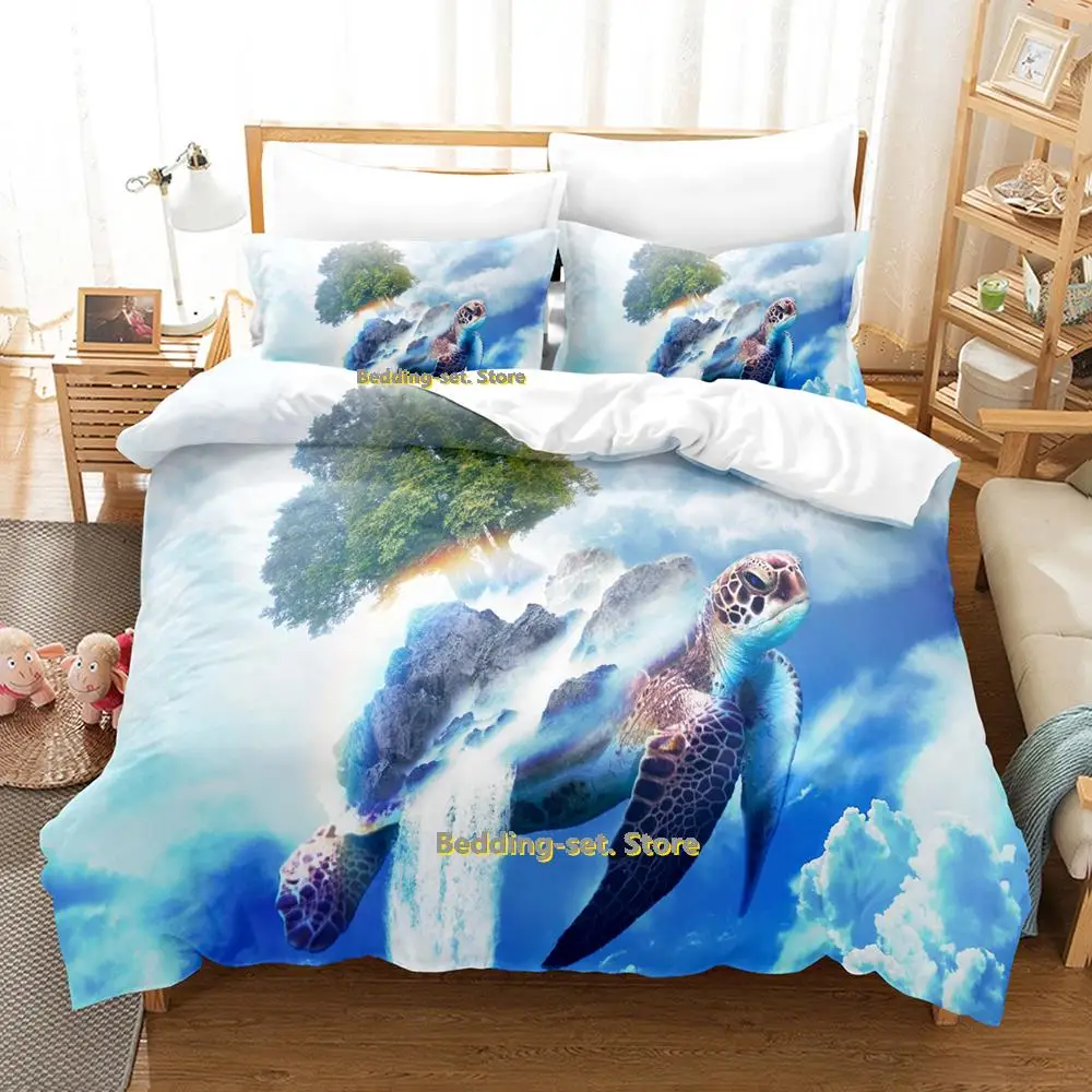 

2023 World Turtles Turtle Island Bedding Set Cartoon Anime three-piece set Adult Kid Bedroom Duvetcover Sets 3D Kawaii Animal