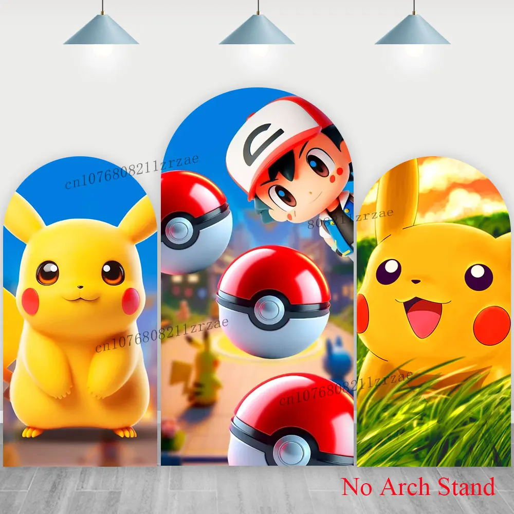 

Pokémon Arch Backdrop Kids Boys Birthday Party Cartoon Pikachu Decor Baby Shower Banner Background Polyester Double-Sided Poster