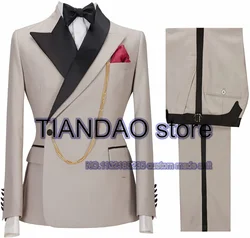 Suit for Men Wedding Groom Tuxedo Khaki Formal Blazer Pants 2 Piece Dinner Ball Dress Male Jacket Set costume homme