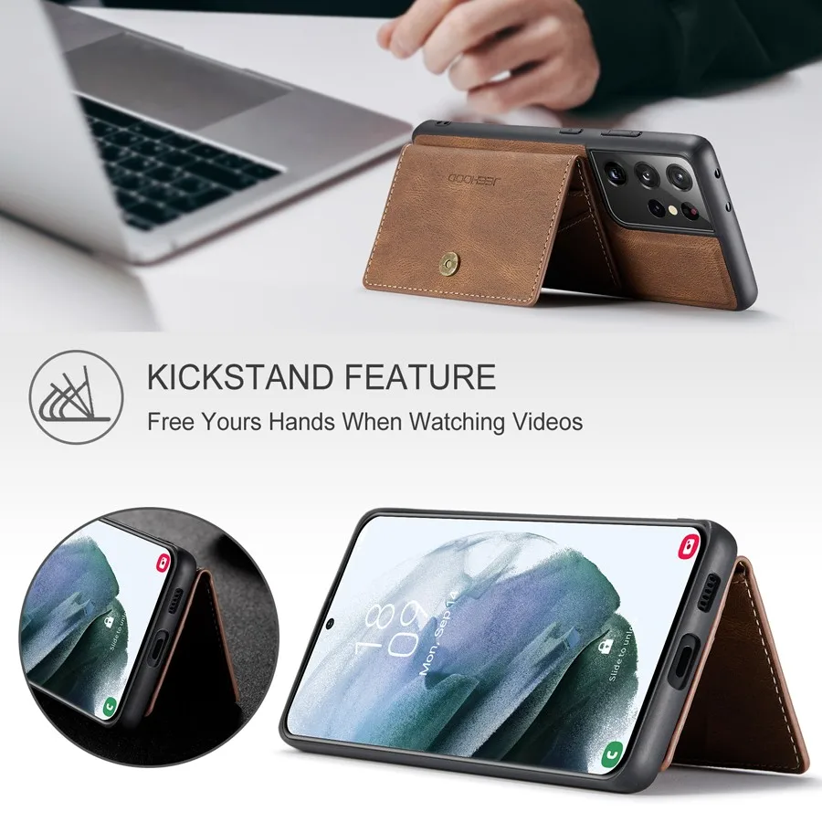 Genuine Leather and PU Case for Samsung Galaxy S20 Plus, S21 FE, S22, S23, S24 Ultra S25, Built-in Magnet, Removable Back Cover