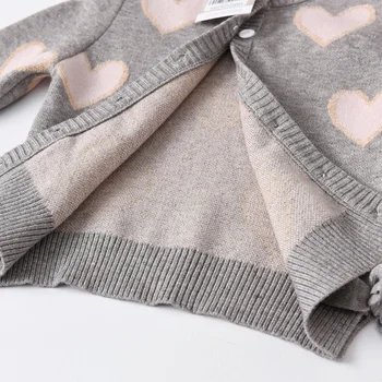 Girls' Pink Heart Knit Cardigan 5 VIKITA Toddlers Girls Pink Heart Print Knitted Cardigan Kids Gray Sweater Coat Girls Soft Button Casual Warm Knitwear Tops 5