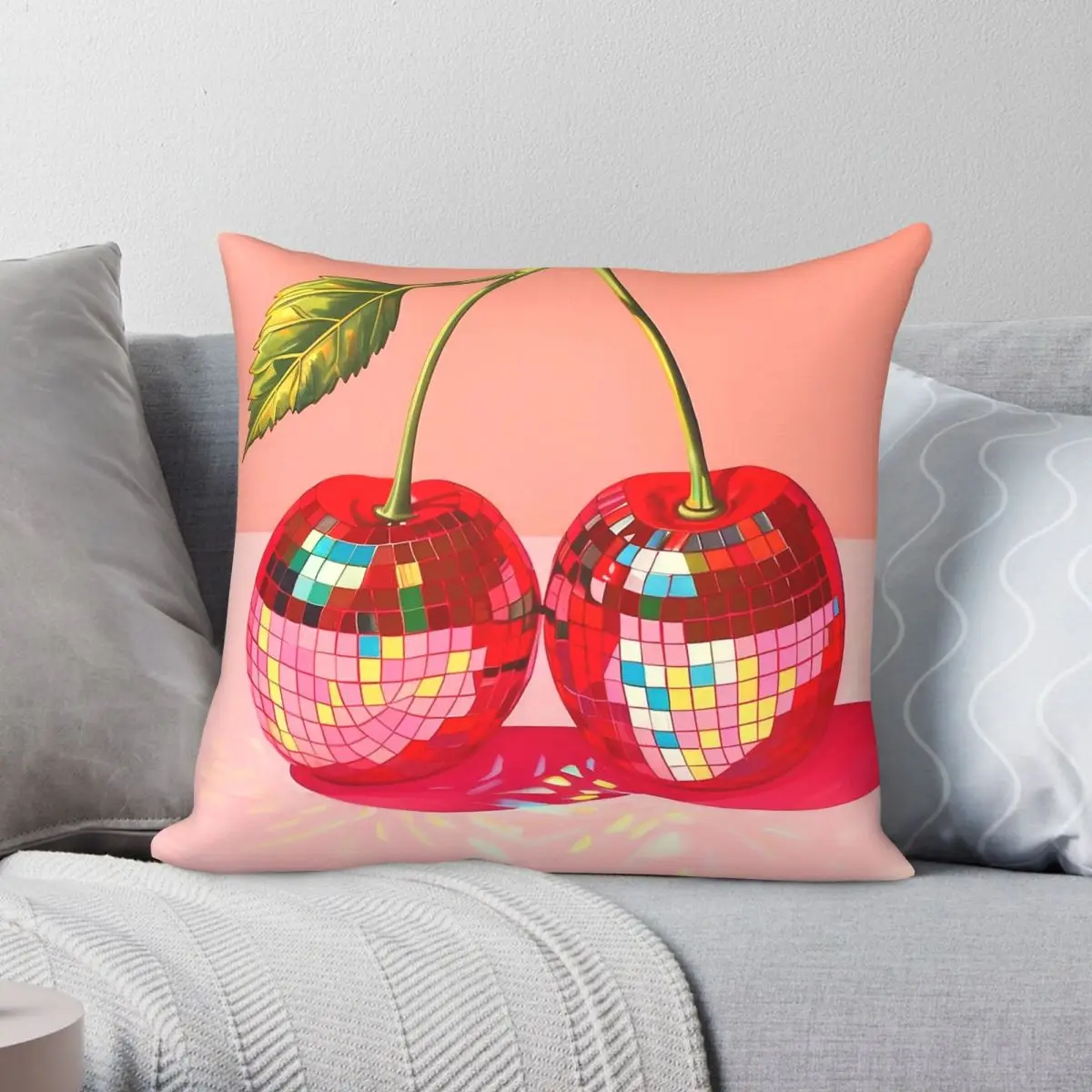 Cherry Disco Ball Dance Square Pillowcase Polyester Linen Velvet Printed Zip Decor Pillow Case Bed Cushion Cover