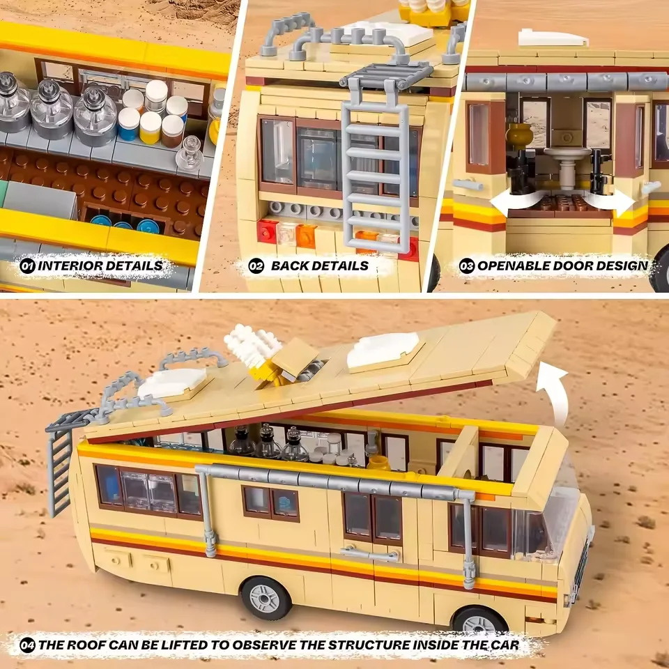MOC Breaking Bad Bus Model zabawkowy zestaw akcesoriów do budowania klocków RV klocki na imprezę urodzinową edukacyjne DIY prezenty świąteczne dla dzieci