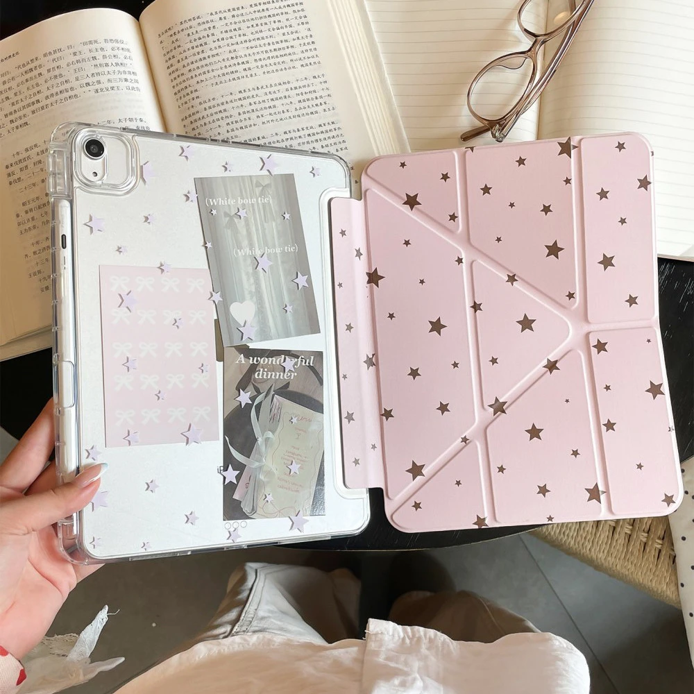 Brown Stars Pink New Tablet Case For iPad Pro 11 12.9in 13 M4 9.7 10.2 5/6th 7/8/9 10 11th MINI 6 7 Air 5 6 7 Trifold Case