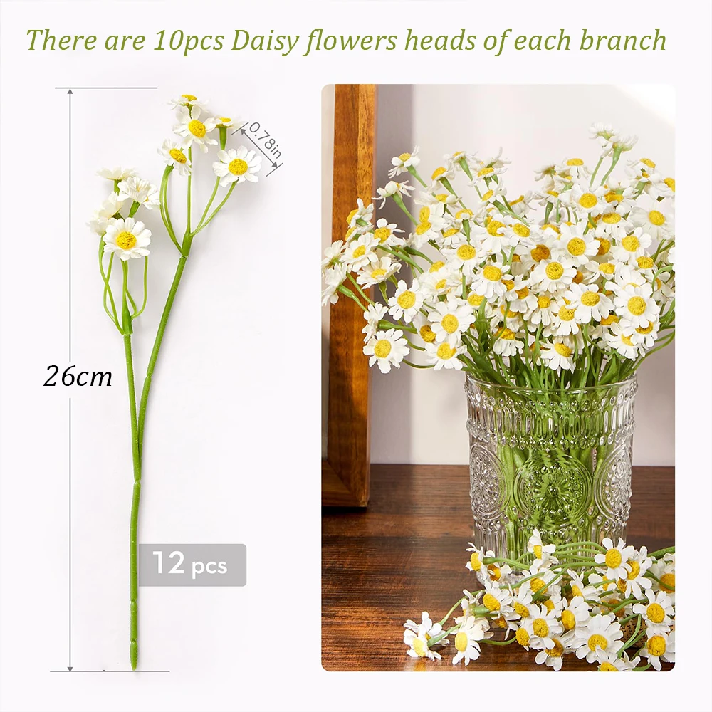 120heads Artificial Daisy Flowers Small Daisy Fake Flower Bouquet for Valentines Wedding Party Table Decoration DIY Home Decor
