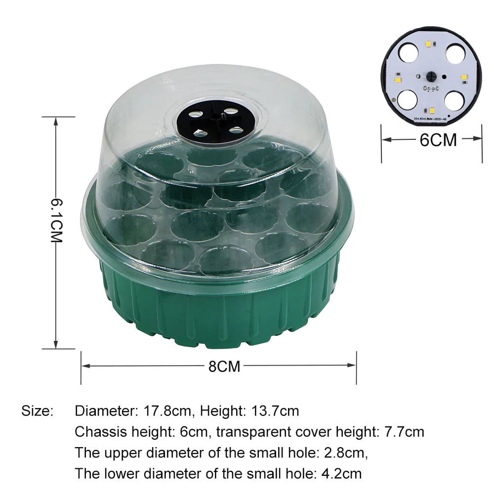 Seed Growth Tray with Transparent Cover Full Sectrum Plant Germination Cell Starter Plastic Greenhouse Propagation Pot 14 Holes 