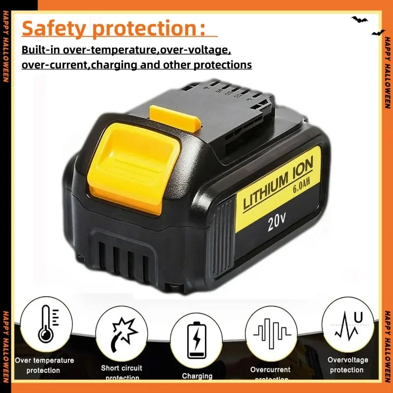 For DeWalt DCB200 18V/20V 6000mAh Lithium Replacement Battery for Dewalt DCB184 DCB200 DCB182 DCB180 Tool Screwdriver Battery