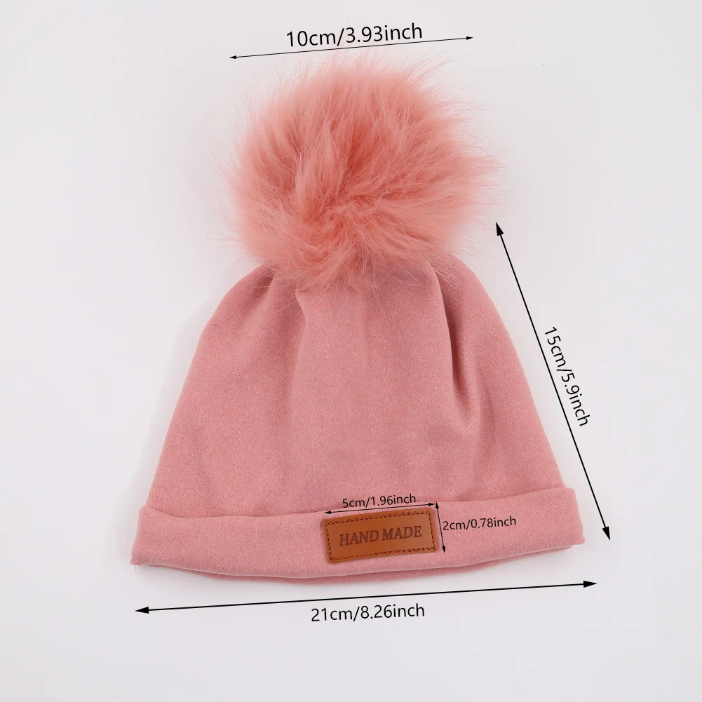 Pompom Faux Cashmere Baby Turban Hats Leather Stick Warm Winter Caps Newborn Boys Girls Beanies Bonnet Kids Headwraps Headwear