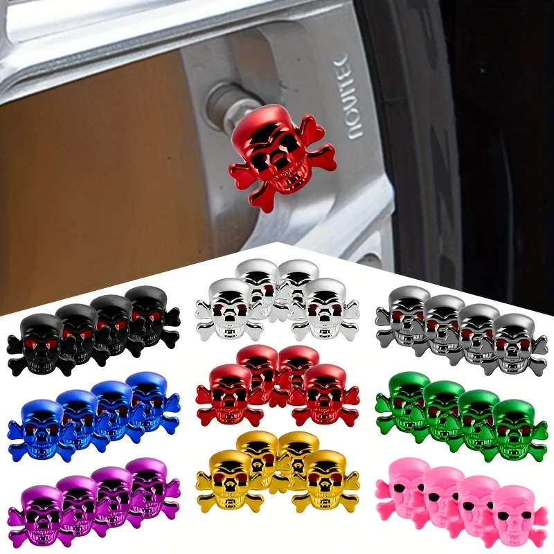 4Pcs Bone Skull Shape Car Tire Valve Caps Dustproof Anti-Theft  Caps Anti-Air Leak Fit 8V1 Standard Thread Auto Wheel Styling