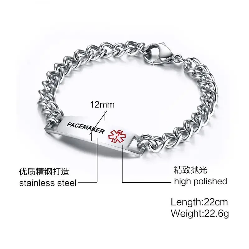 12MM Type 1 Diabetes Stainless Steel Curved Brand Medical Logo Bracelet Men's Women's Accessories Bracelets