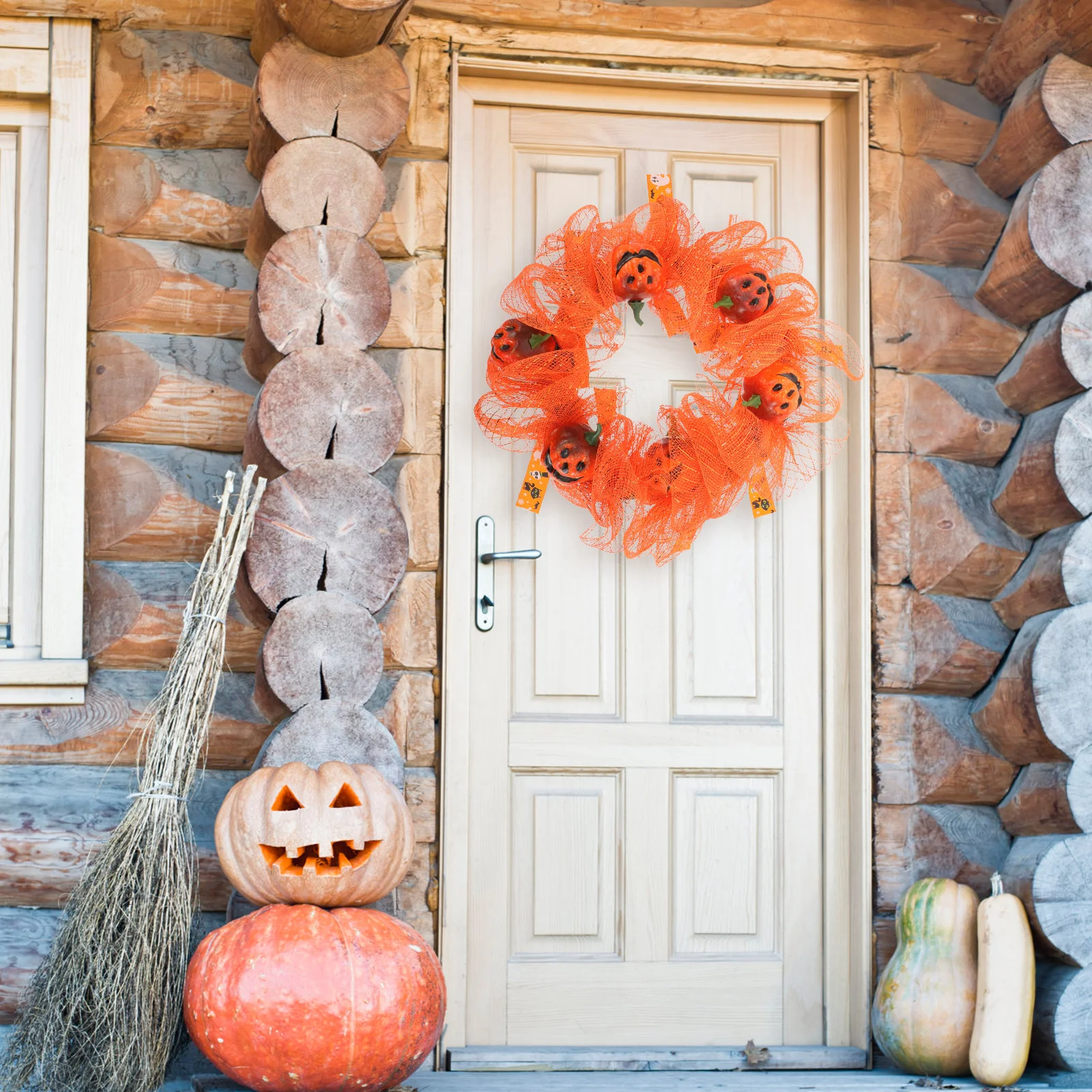 

Halloween Pumpkin Garland Scary Hanging Wreath Front Door Decoration Party Supplies Fake Pumpkin Wreath Halloween Party Supplies