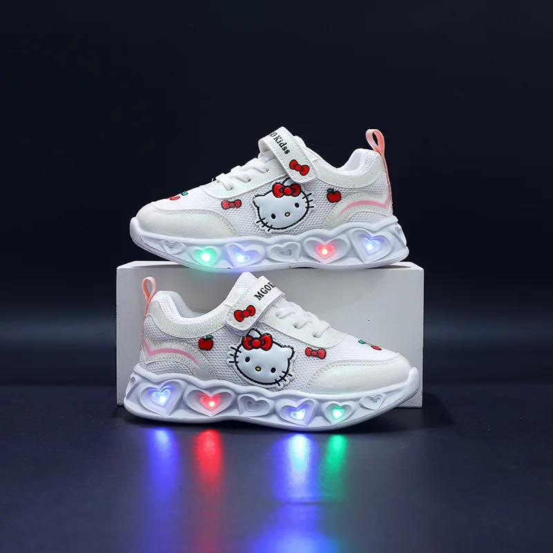 

Cartoon Kitty Kids'Casual Shoes Girls Led Light Fashion Sport Flat Bottom Toddlers Breathable Infant Tennis Sneakers