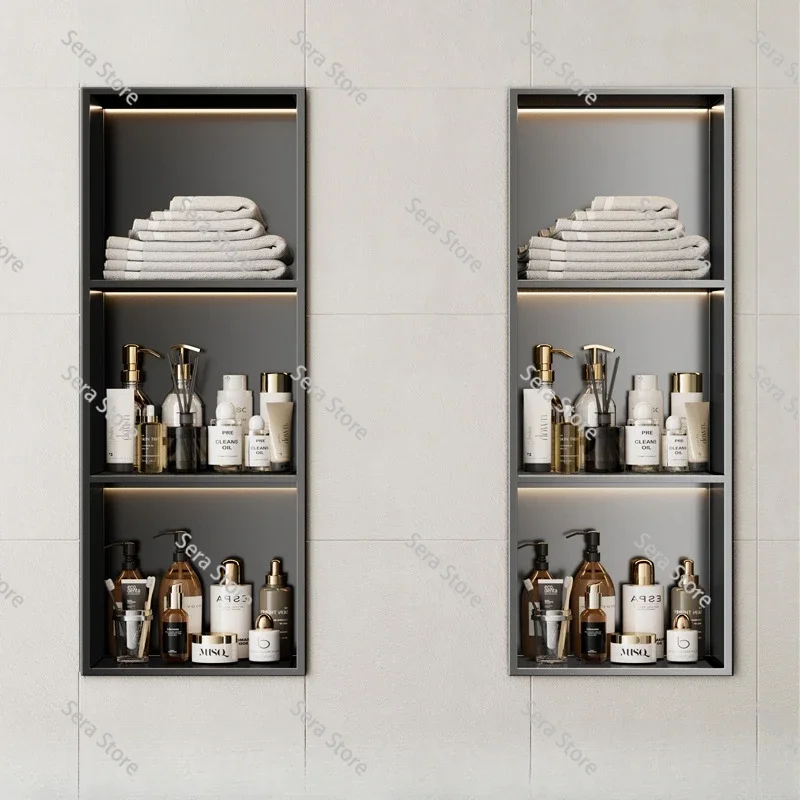 Stainless Steel Wall Niche Shelf Recess Bathroom Alcove Display Shelving Cabinet Partition Metal TV Background Built-in Toilet