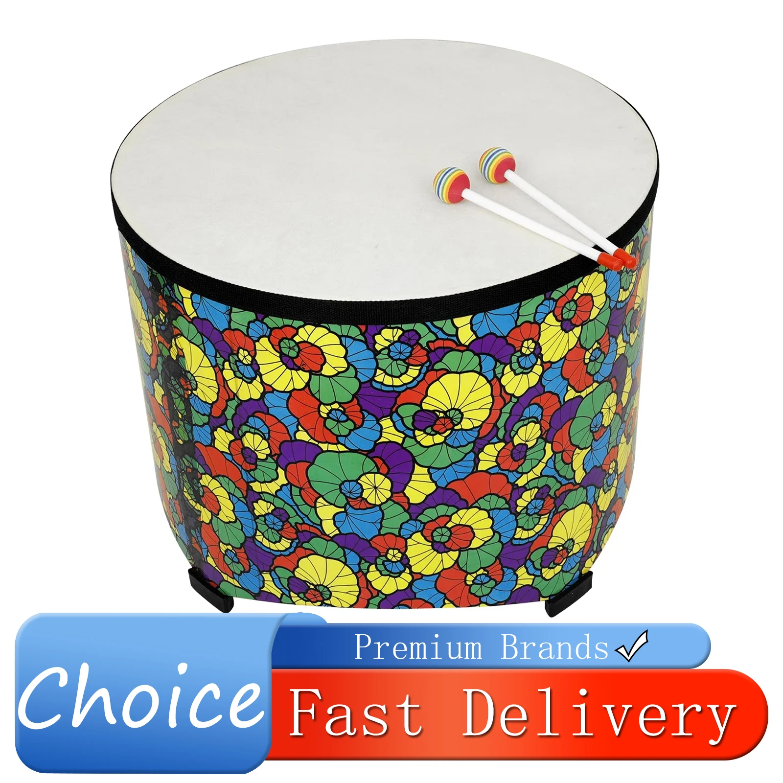 17 Inch Ground Drum Colorful Sheepskin Drum Face Bamboo Drum Orff Enlightenment Kids Gift Percussion Instrument With Drum Stick