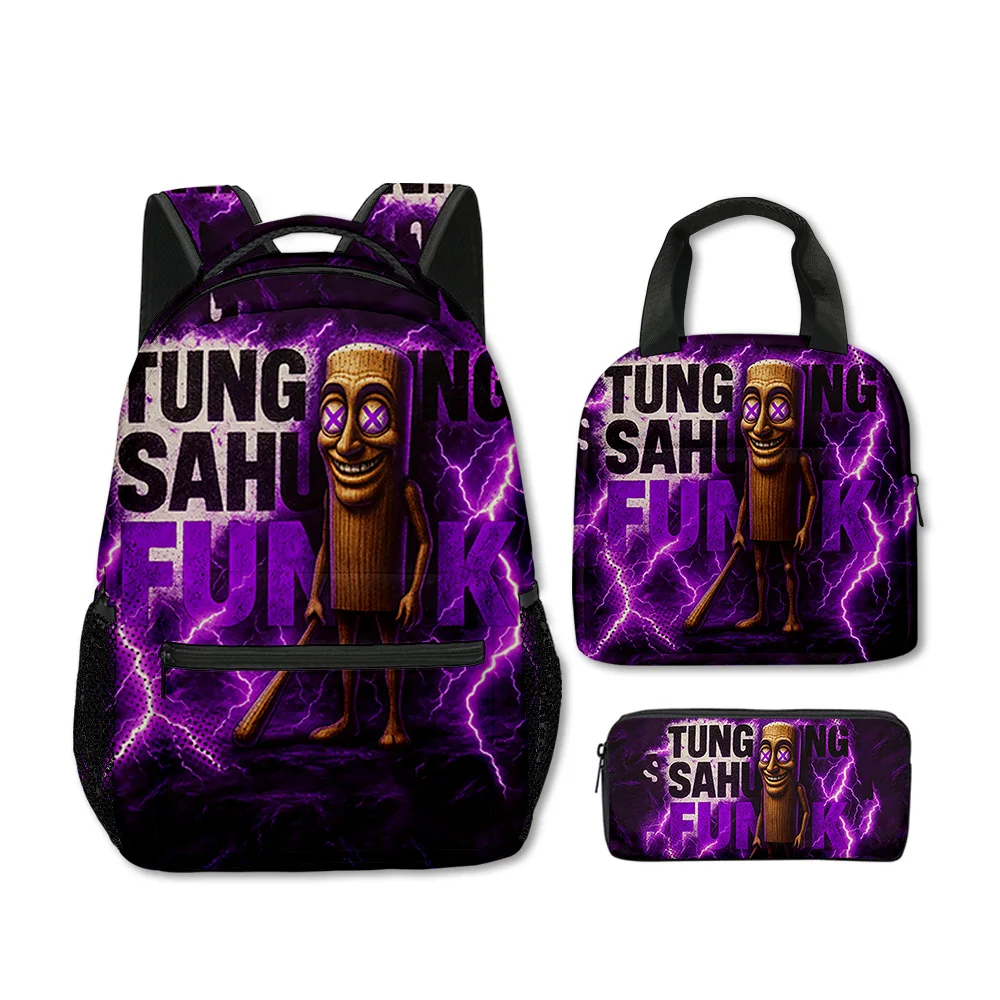 

Cartoon Novelty Cool Funny tungtungtung 3D Print 3pcs/Set Student School Bags Laptop Backpack Crossbody Lunch bag Pencil Case
