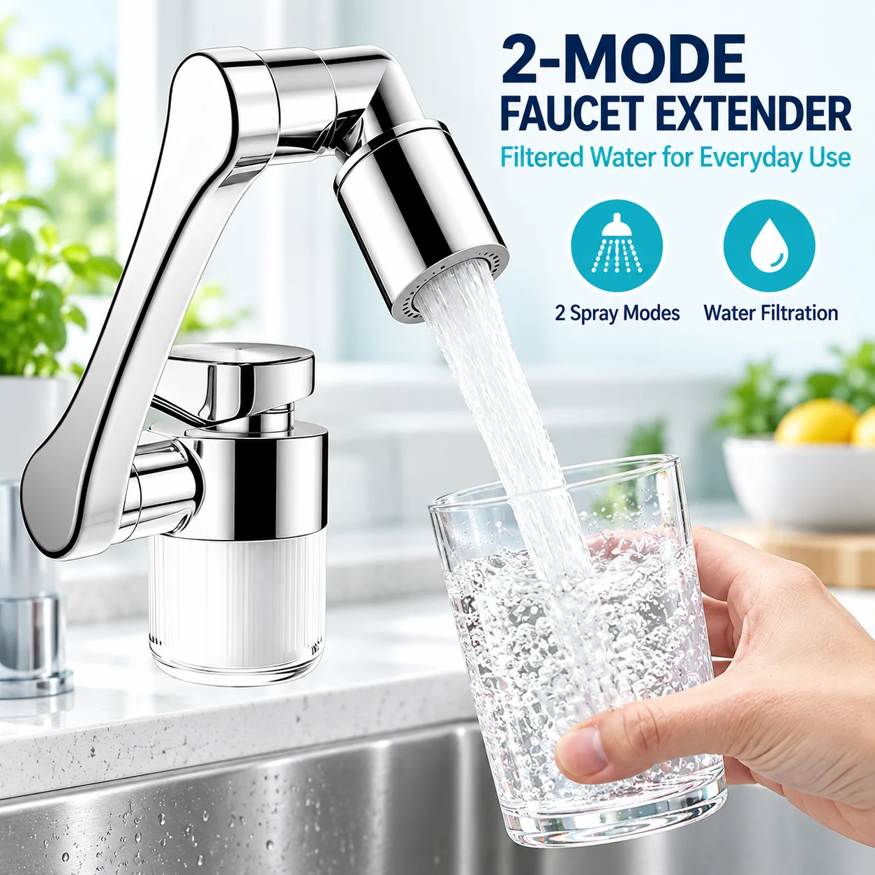 1080° Rotating Faucet Extender Faucet Aerator Water Saving 2-Modes Filter Nozzle Kitchen Bathroom Splash Proof Water Outlet