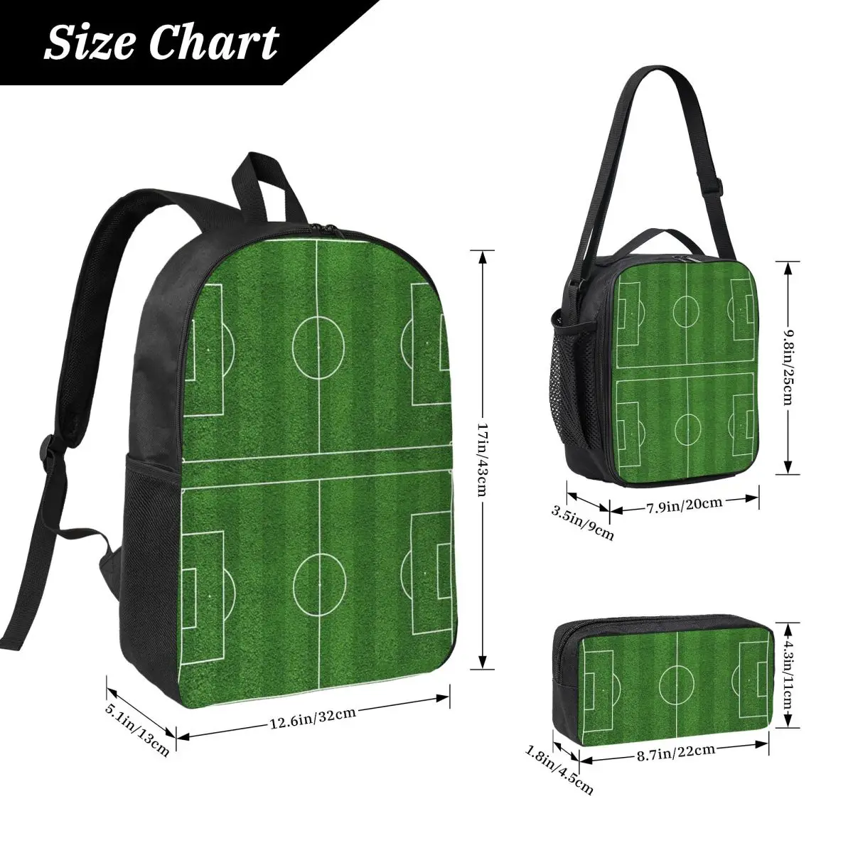 Football Field 10 Backpack Student Boys Girls BookBag School Bag Laptop Shoulder Bags 3ps Insulated Lunch Bag Pencil Case