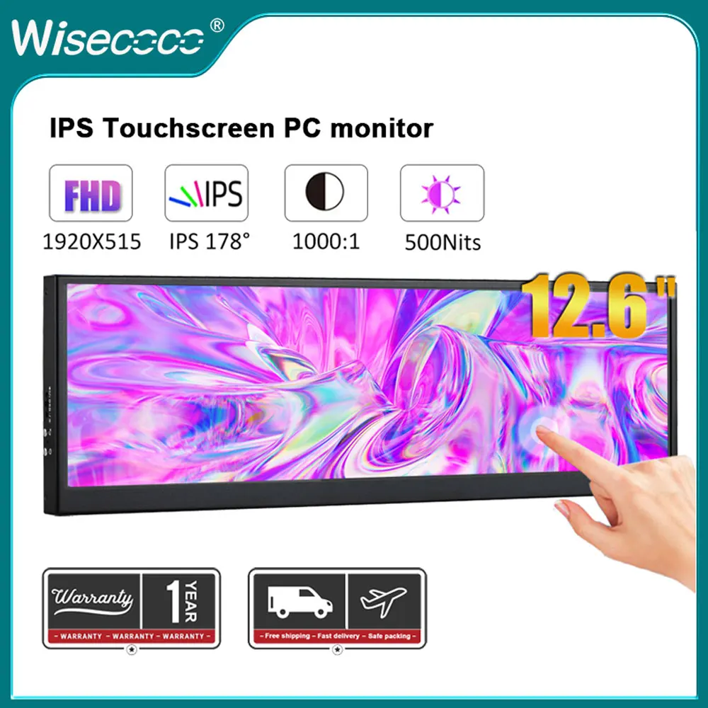 wisecoco monitor de barra esticada tela secundaria ips para pc aida64 raspberry pi carro exibicao de publicidade industrial 126 01