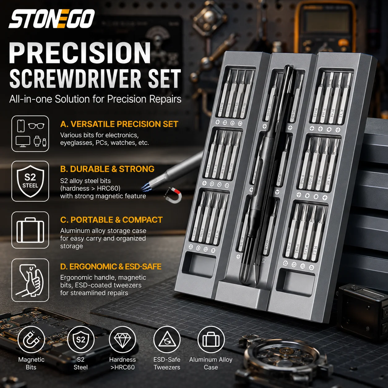 Precision Screwdriver Set for Home Repair Mobile Phone Computer Laptop Dismantling Tools Professional Mini Screwdrivers Micro Screw Driver Bit Set Screwdriving Hardware Tool Kit Tech Fix Device Opening Tool