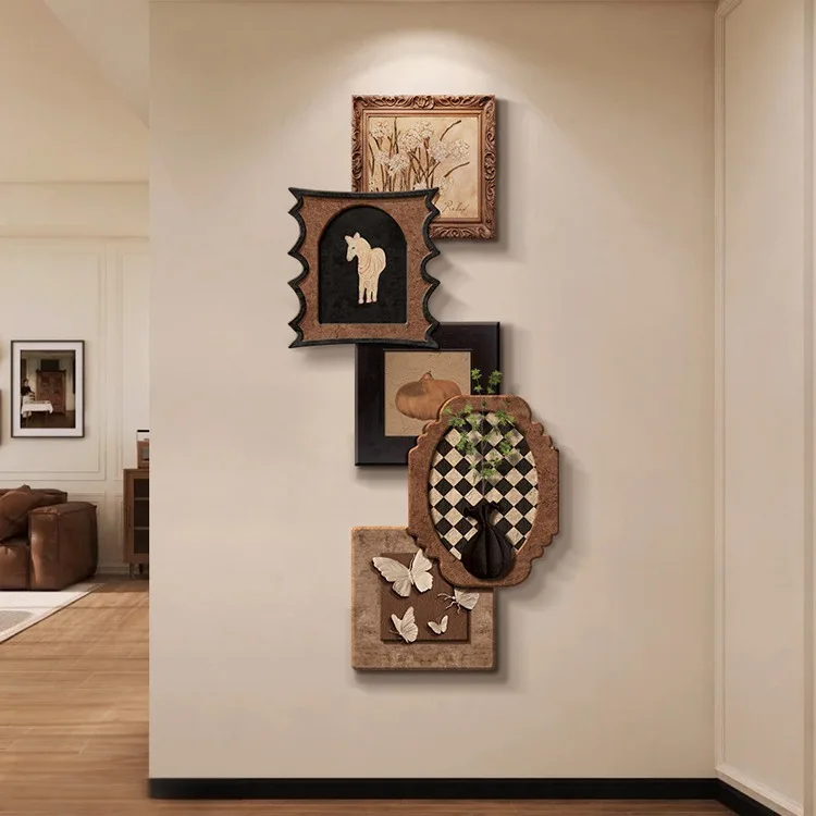 French medieval style entrance decorative painting abstract corridor aisle hanging painting advanced sense green plant entrance